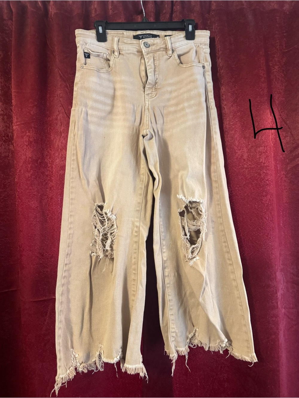 Lucky & Blessed Tan Distressed Ankle Crop Jeans